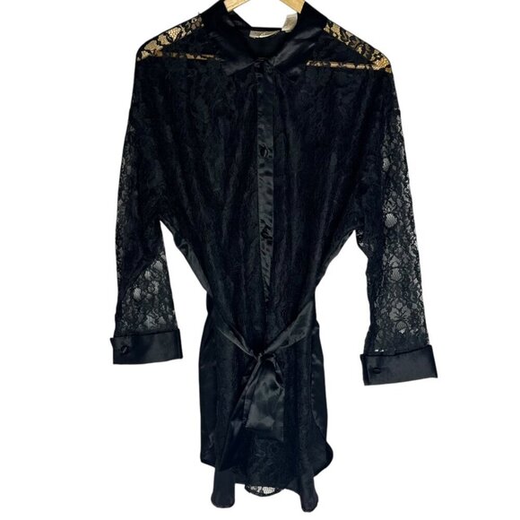 Vintage Gold Label Victorias Secret Satin And Lace Robe Black‎ Whimsigoth M/L - Picture 1 of 7